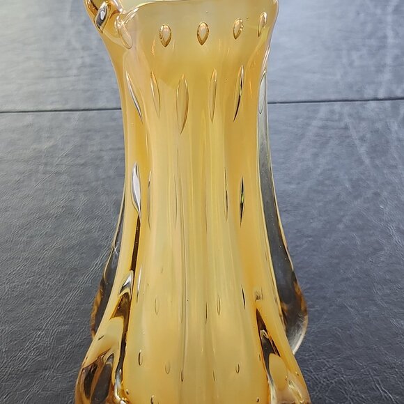 MURANO Italy Art Glass Yellow Opaline Vase Controlled Bubble Vintage 8.25" - Picture 12 of 12
